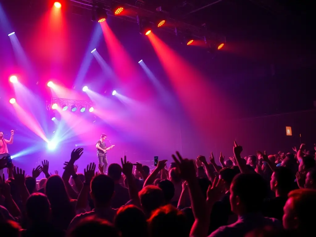 A vibrant photograph capturing a live performance organized by ASS LA DIALOGUE COMPANY, showcasing actors on stage with expressive lighting and engaged audience members.