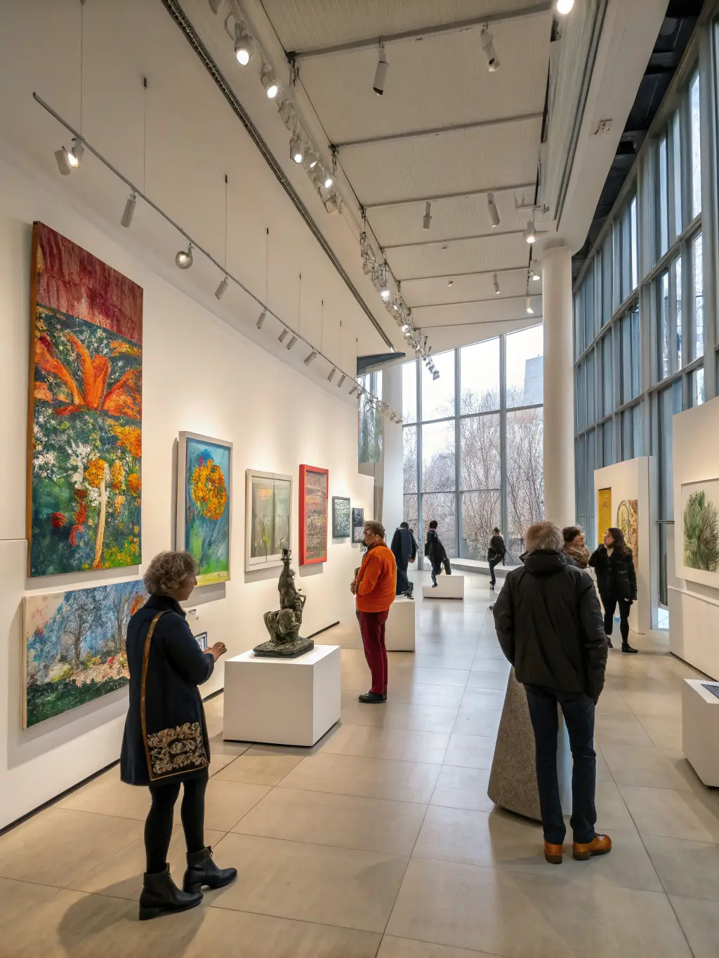A colorful image of an art exhibition hosted by ASS LA DIALOGUE COMPANY, featuring various artworks and attendees appreciating the creativity and talent on display, highlighting the organization's support for local artists.