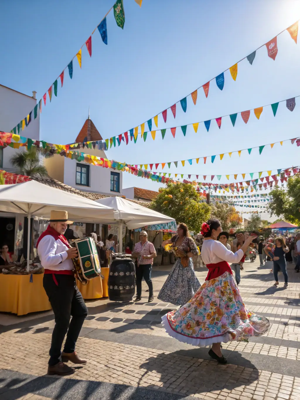 A photograph capturing a community cultural festival organized by ASS LA DIALOGUE COMPANY, featuring music, dance, food, and various cultural displays.