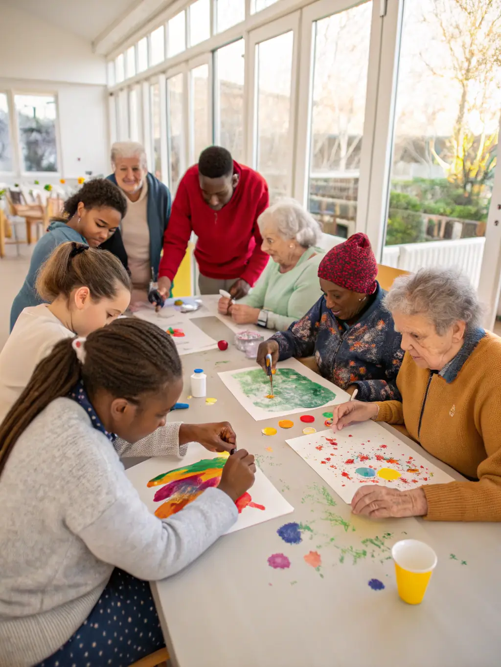A group of people participating in an art workshop organized by ASS LA DIALOGUE COMPANY, demonstrating hands-on learning and creative collaboration, emphasizing the organization's commitment to education and skill development.